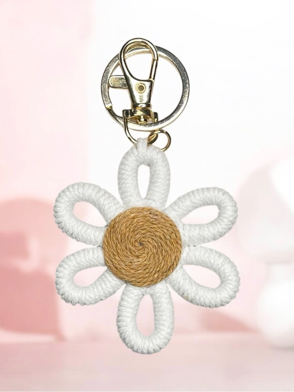 Boho Woven Flower Keychain Charm
